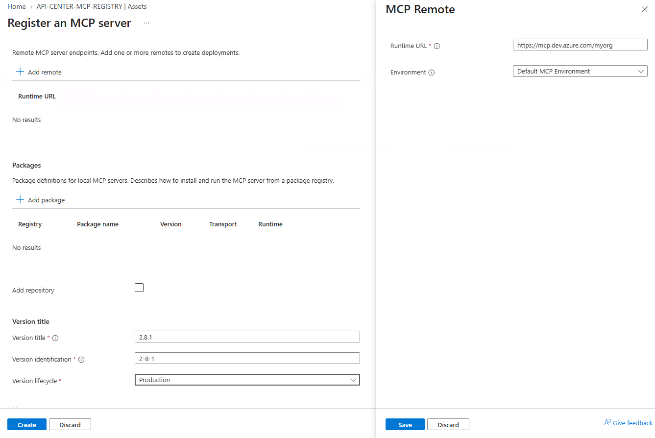 Register an MCP server — Remotes section