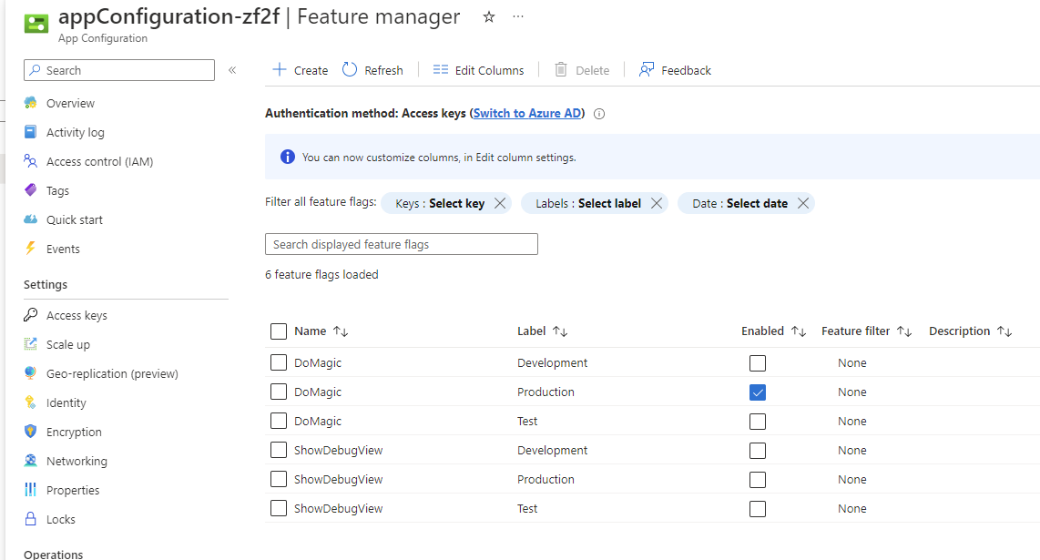 Azure App Configuration Feature Flags
