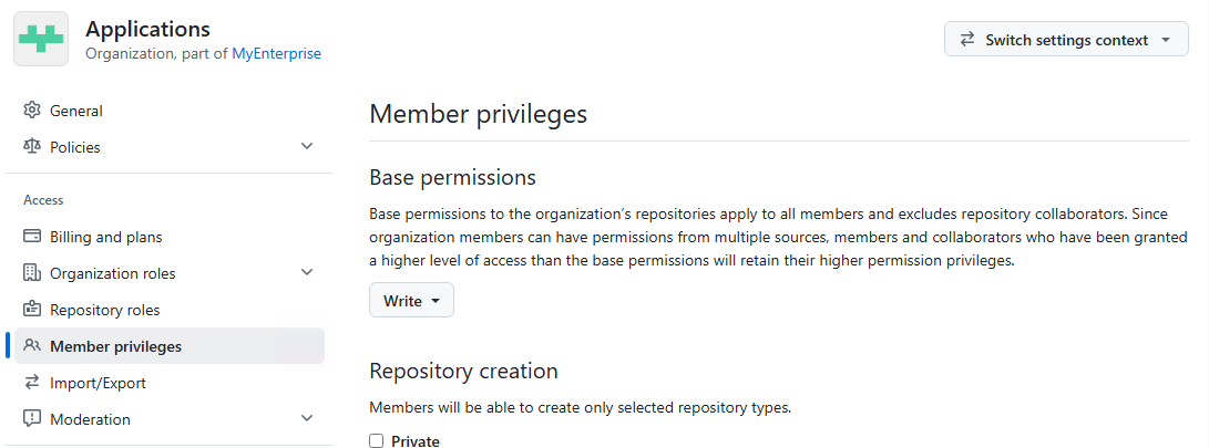 Setting base permissions for a team on an org, redacted